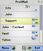 ProfiMail app on Symbian phone small screen