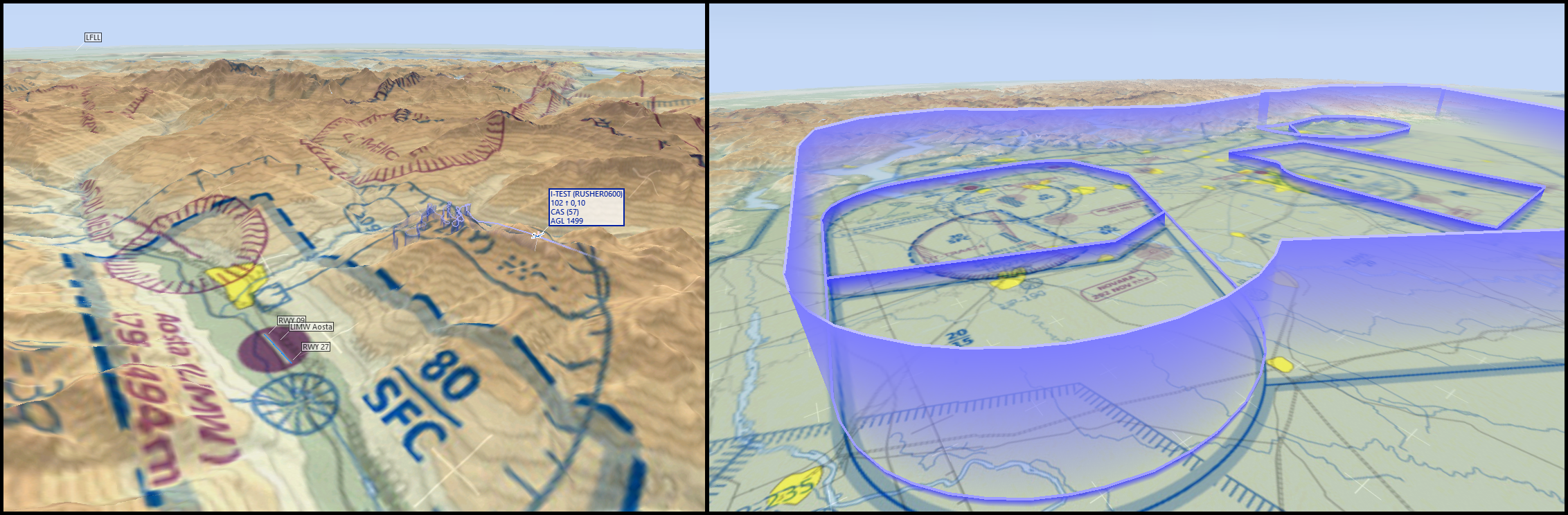 Tacview flight with custom terrain and airspace shapes