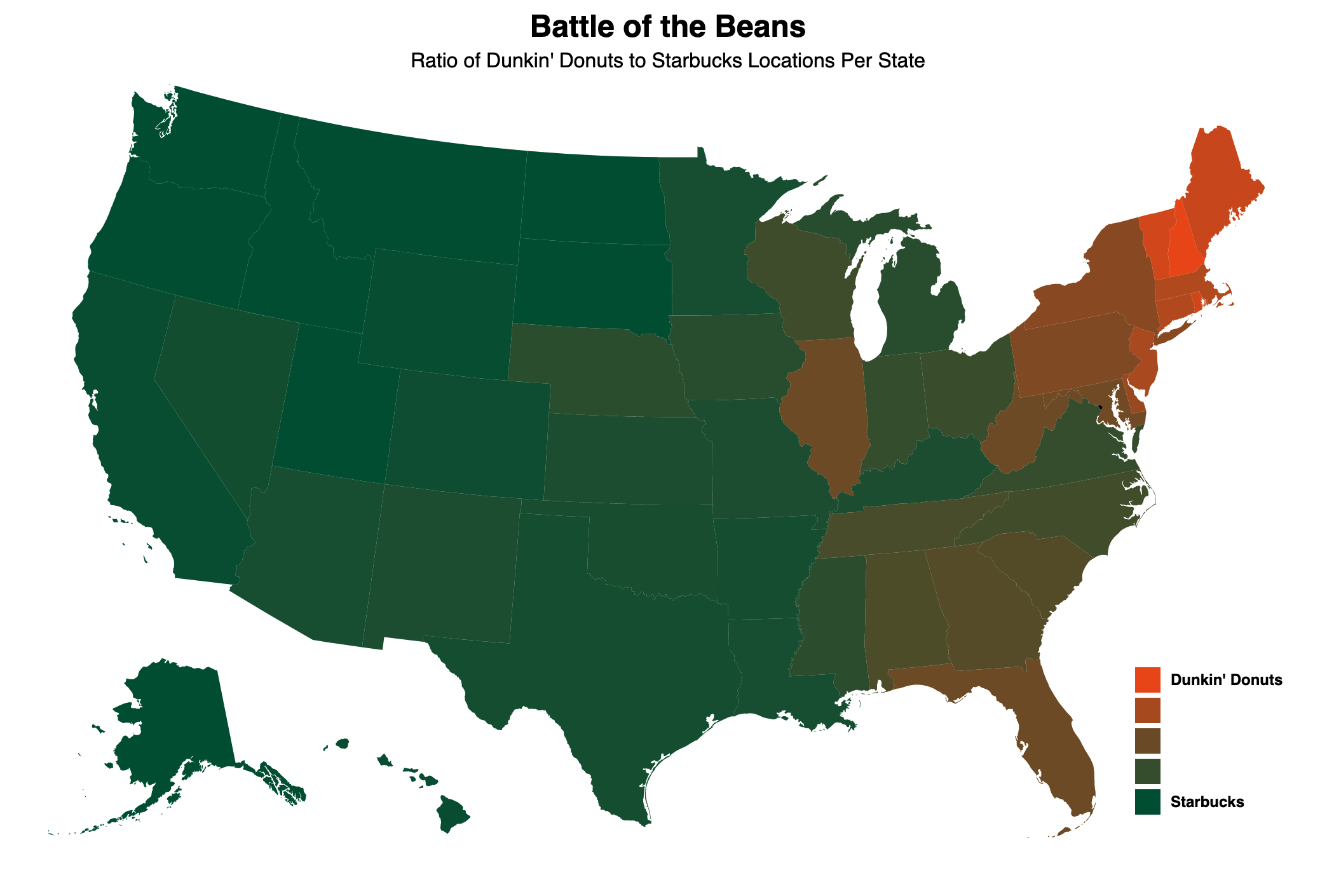 Choropleth Map of Ratio of Dunkin' Donuts to Starbucks Locations Per State