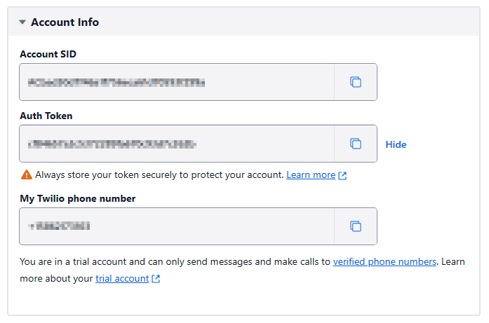 Twilio Hesap Bilgileri