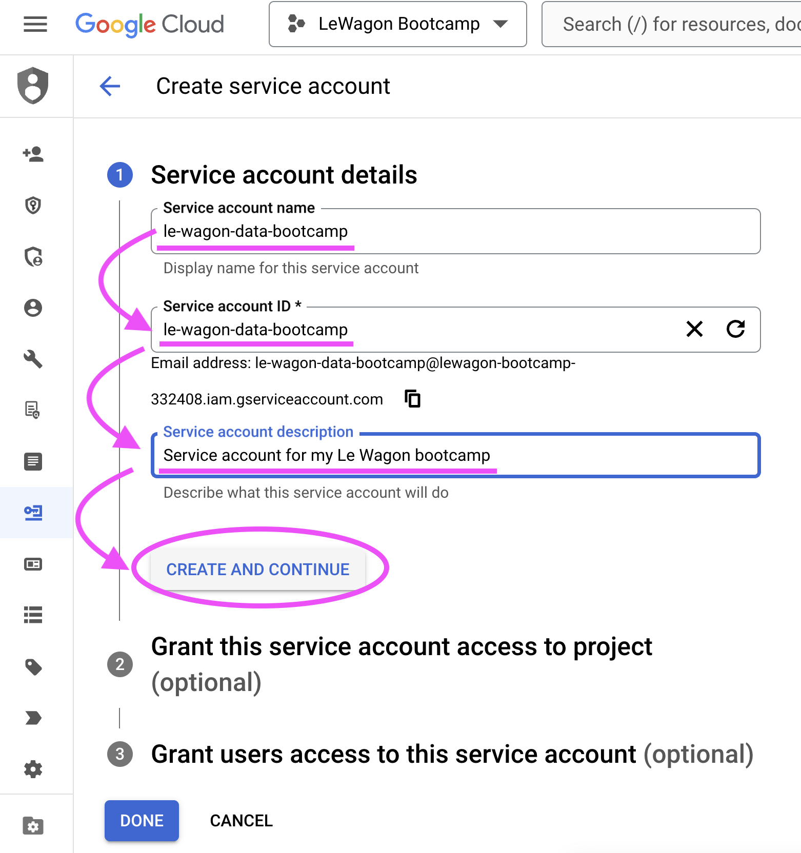 03 Name the service account