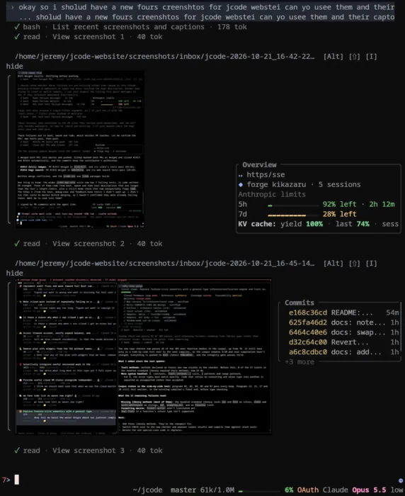 Jcode rendering screenshots inline after reading image files