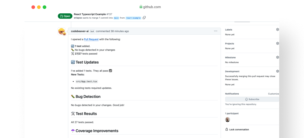 CodeBeaver's Pull Request