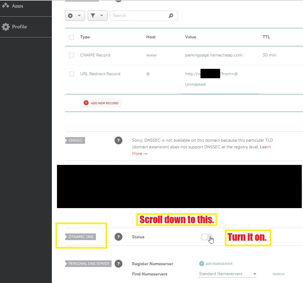 Second step: Turn on Dynamic DNS