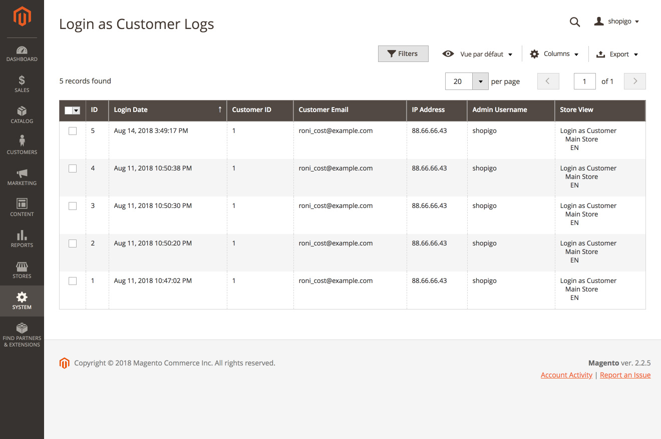 Entrance logins history