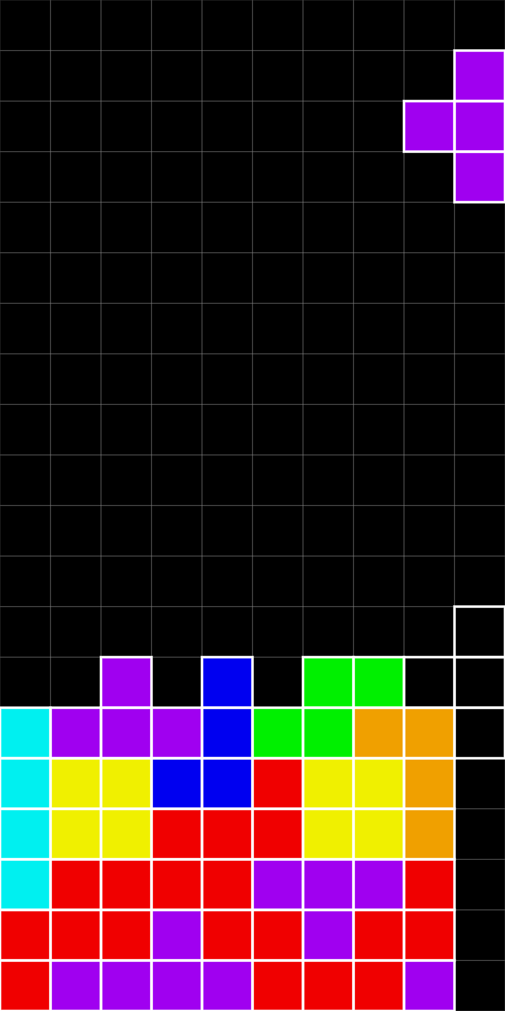 Example of a bad move in Tetris. Notice how there are holes created by the piece dropped here