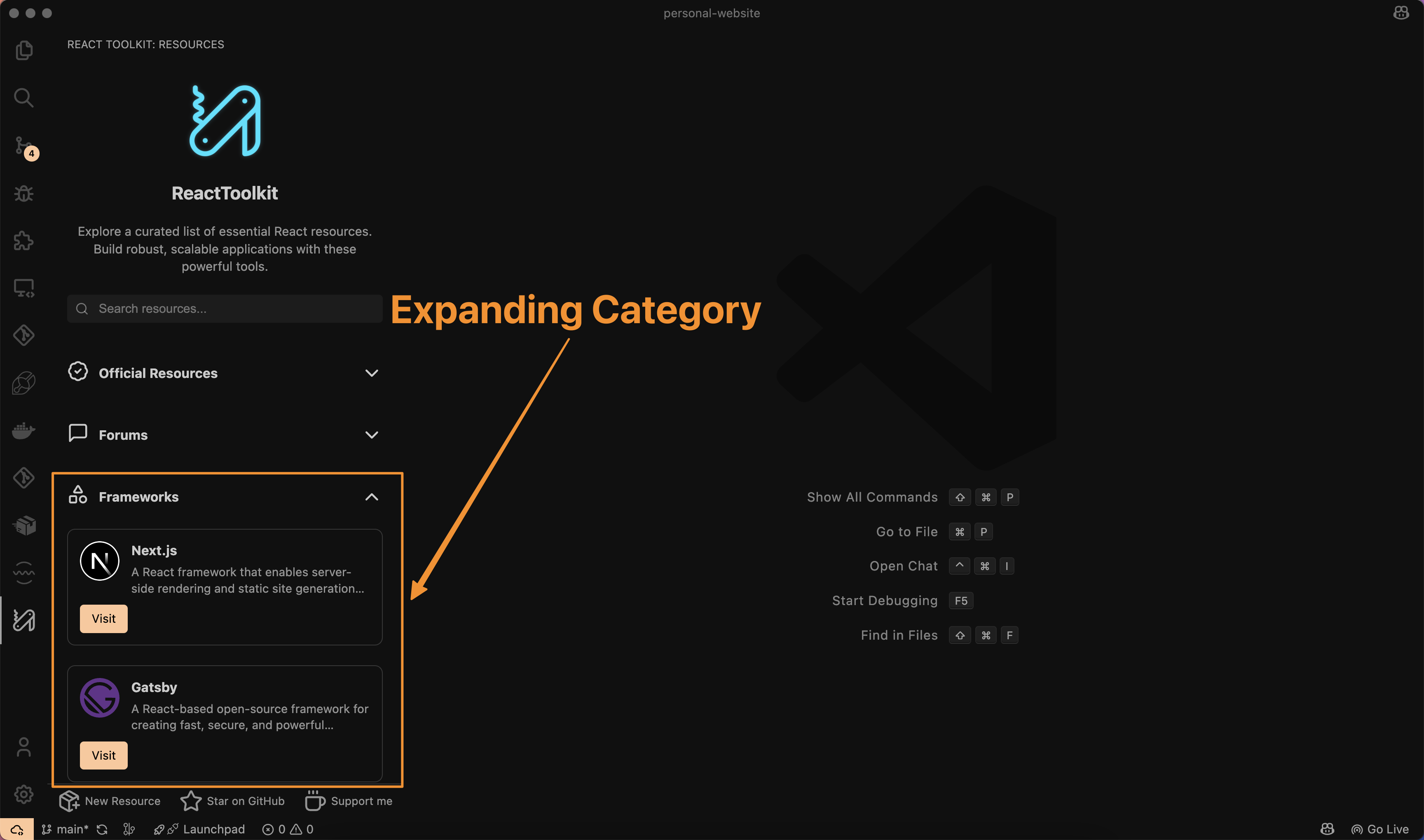 ReactToolkit expanded category