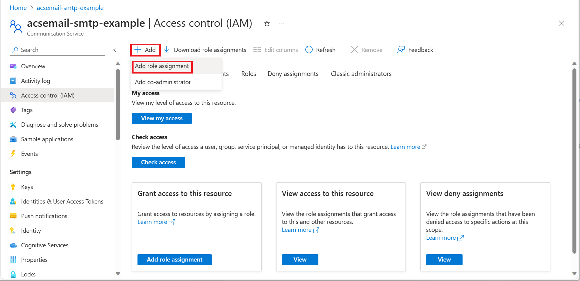 Screenshot showing selecting Add role assignment