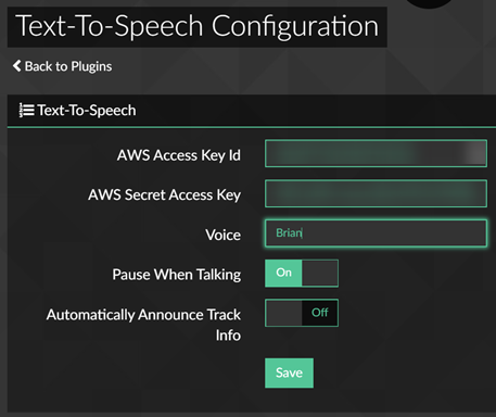 volumio2-plugin-text-to-speech configuration