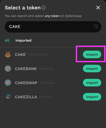 Importing the CAKE token