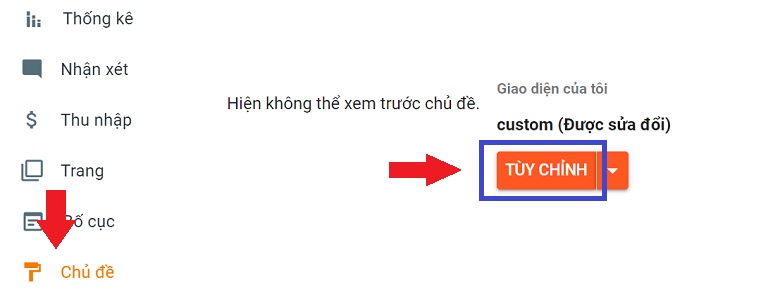 Truy cập trang quản trị template VTrick