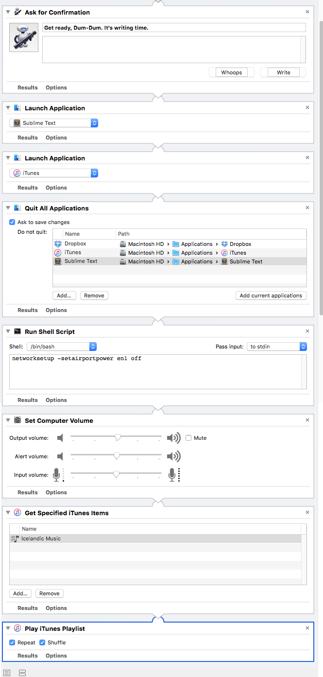 Automator workslow for Writing environment