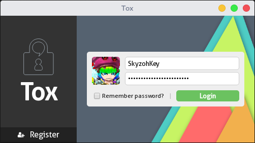 Tox client login screenshot