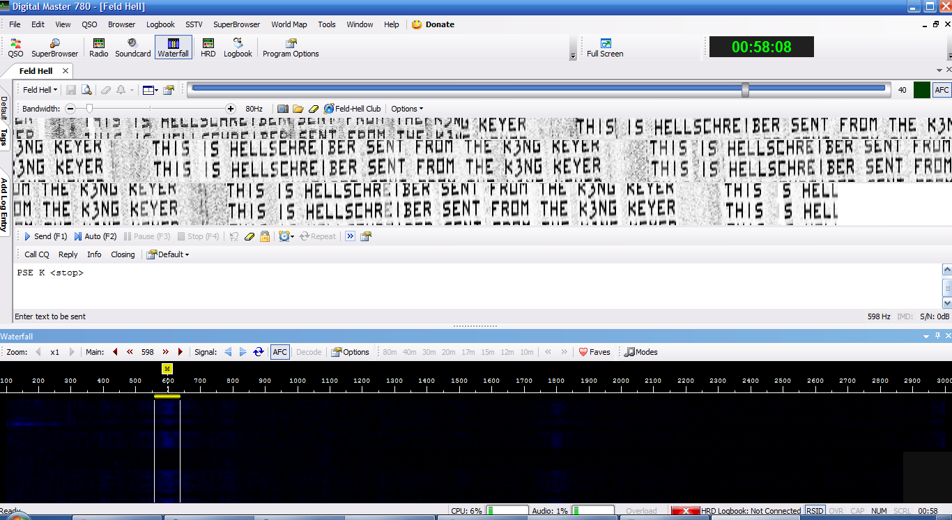 Hellschreiber copied from the keyer speaker into a laptop