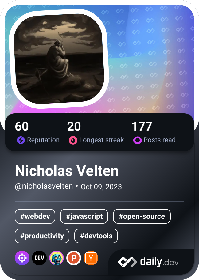 Nicholas Velten's Dev Card