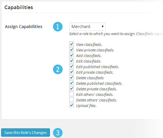 Classifieds Settings - Capabilities