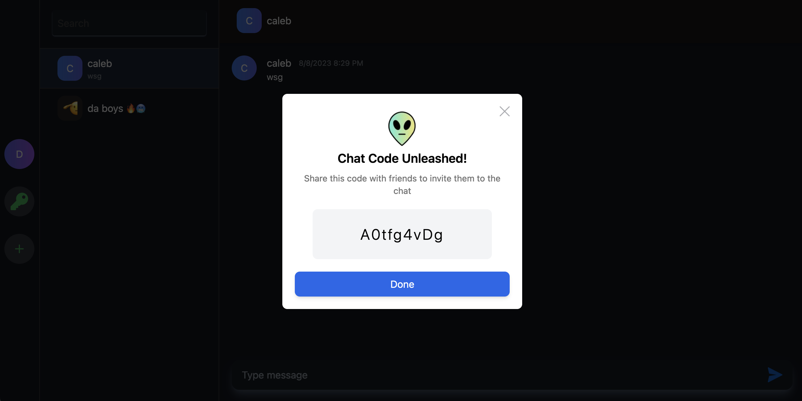 Screenshot of Vibe Chat Interface