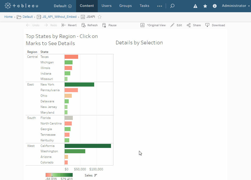Tableau JS API without embed example