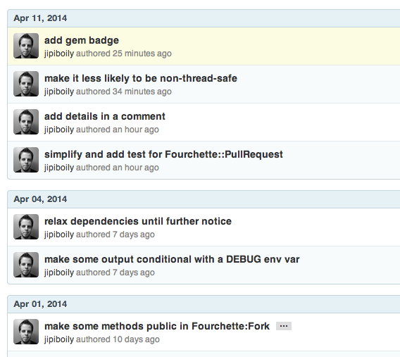 Screenshot of git commits included