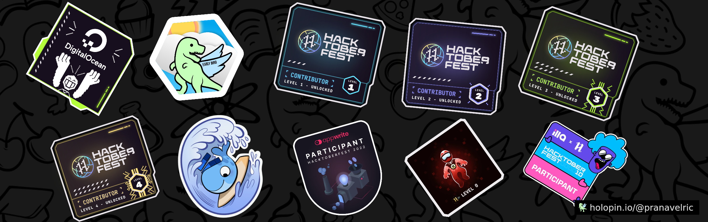 An image of @pranavelric's Holopin badges, which is a link to view their full Holopin profile