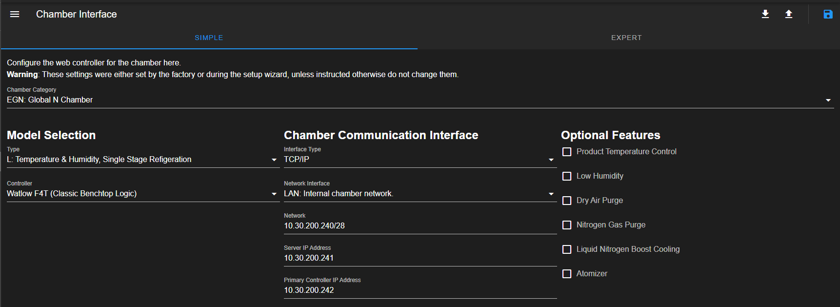 Chamber configuration and communication protocol