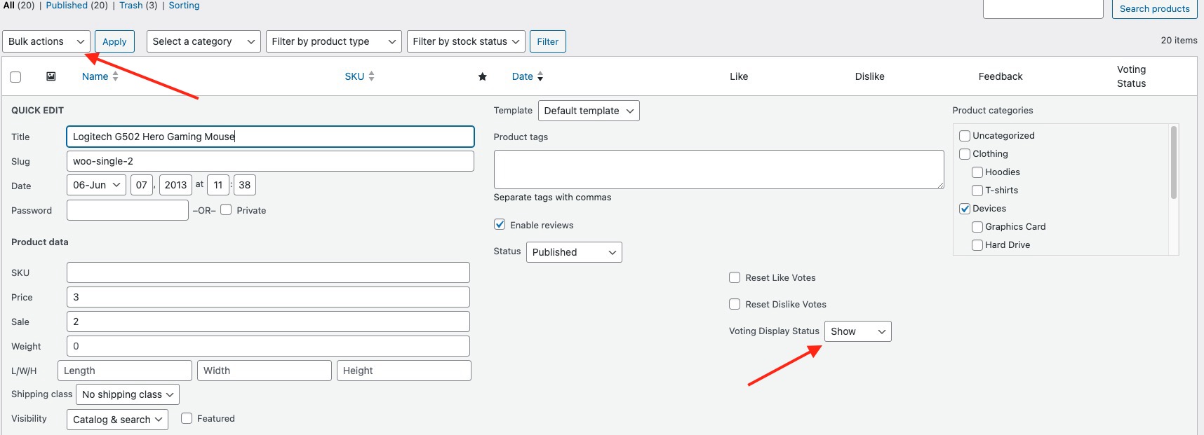 Woocommerce product voting manager