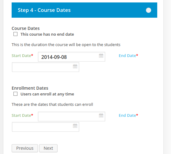 CoursePress - New Course - Course Dates