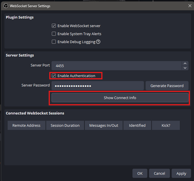 OBS authentication settings