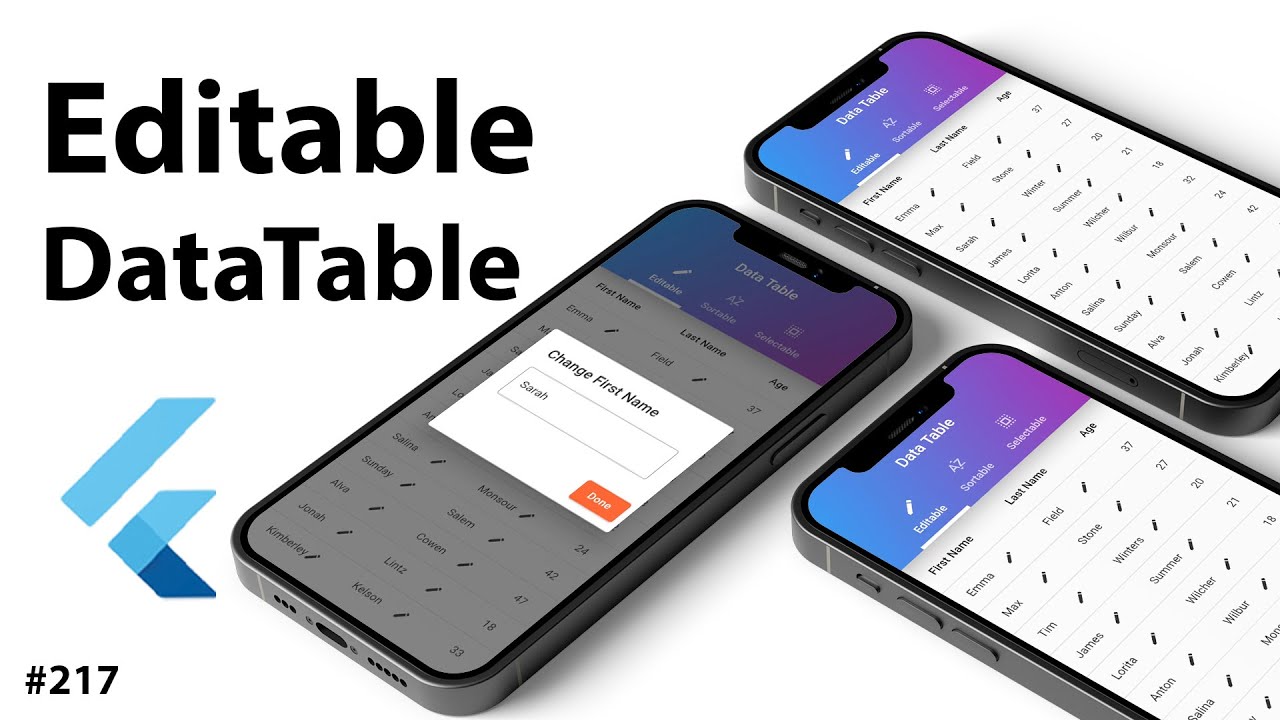 Flutter Tutorial - Editable DataTable YouTube video