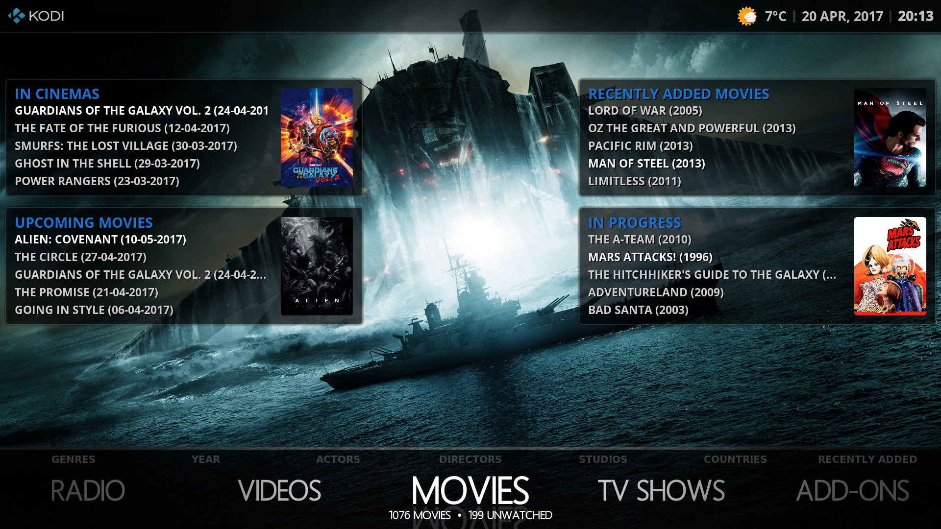 Home screen: Movies with widgets