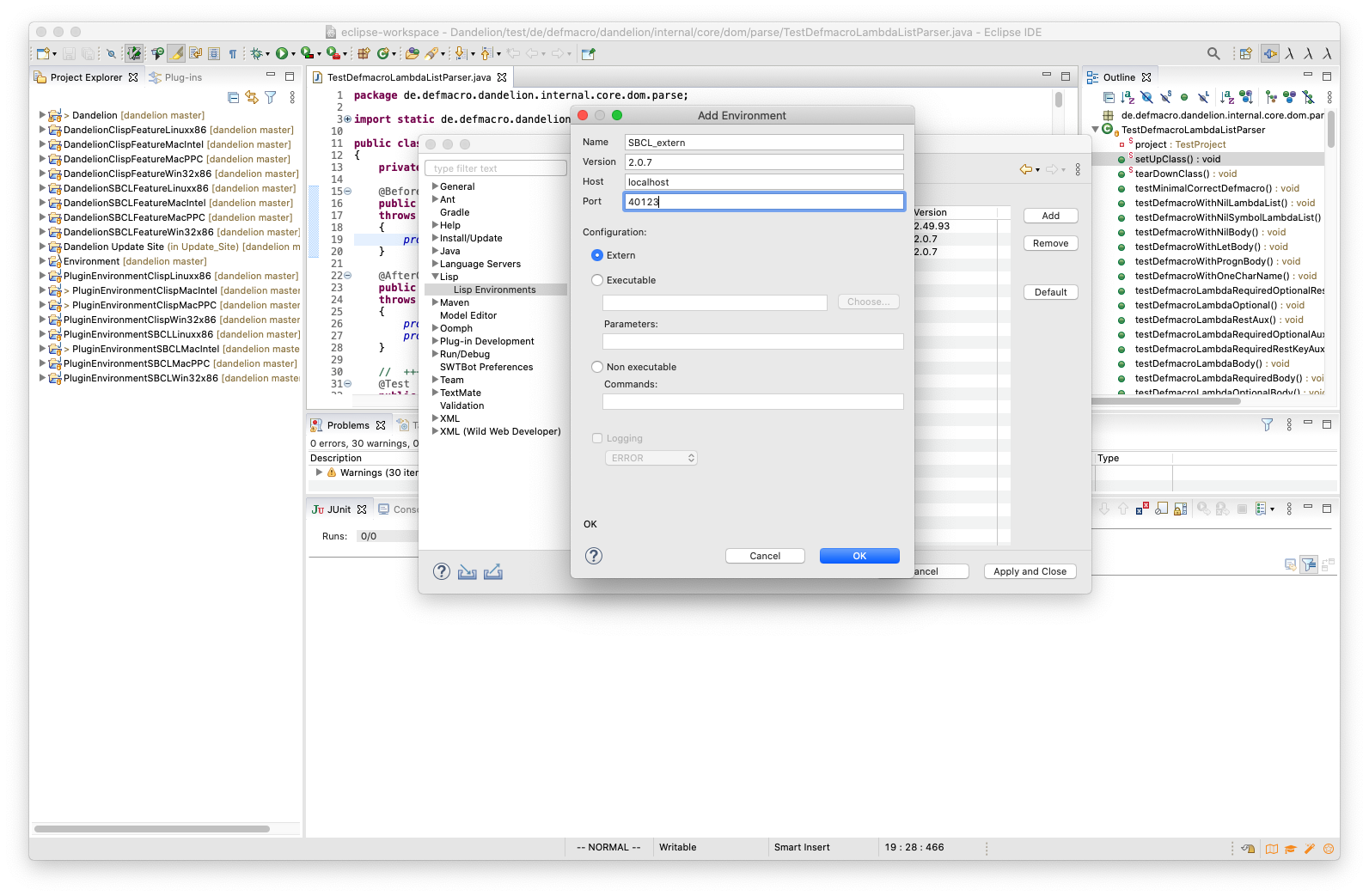 External Env Config Eclipse