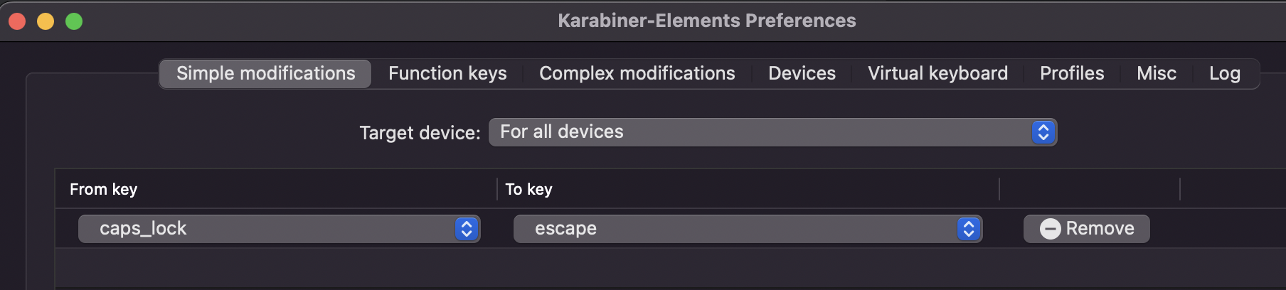 remapping caps lock key to esc key