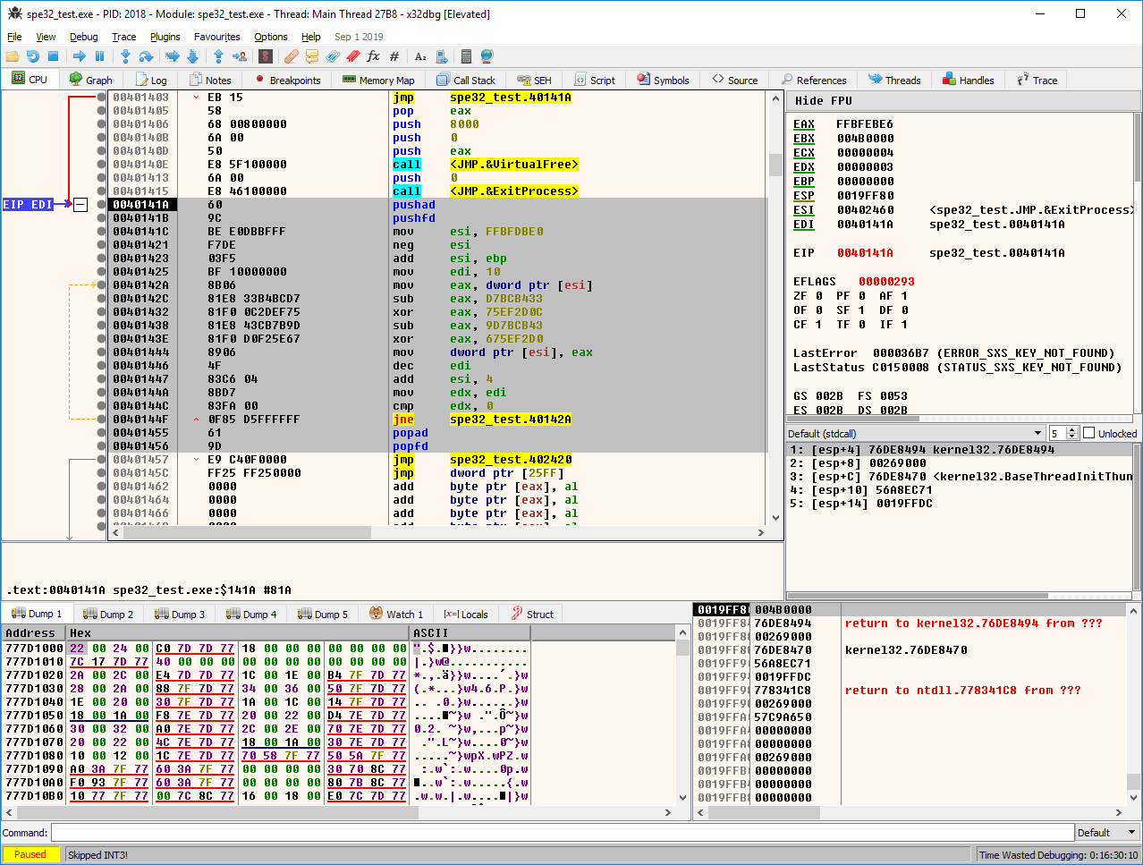 Polymorphic code in x86dbg debugger