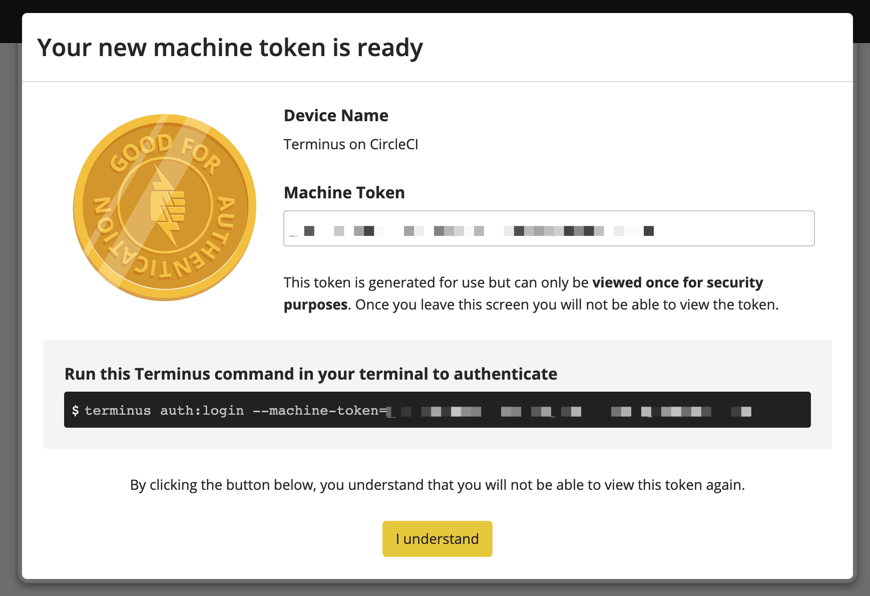 Generate token modal