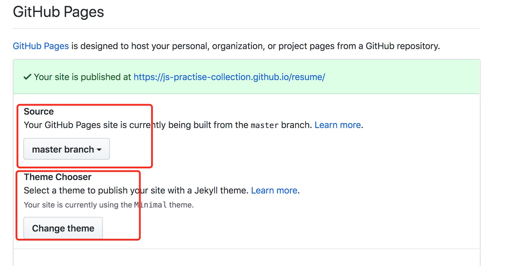 github pages setting