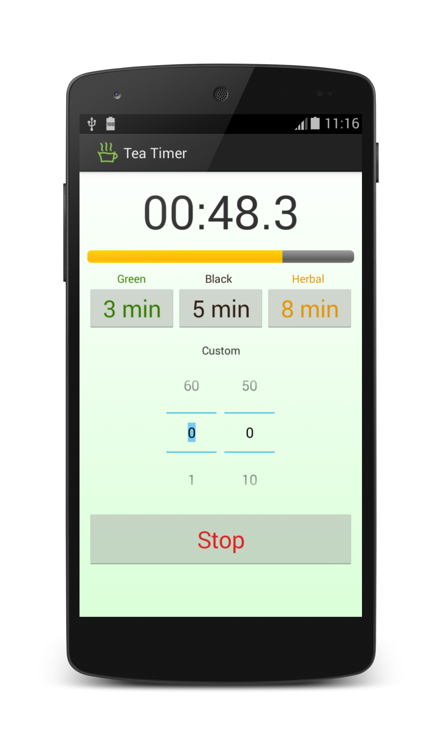 Screenshot of running timer.