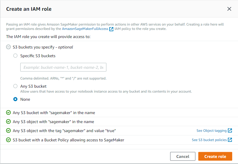 Create an IAM role dialog box