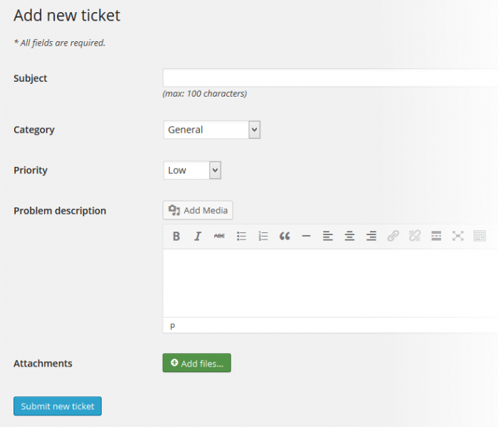 Support System Add New Ticket