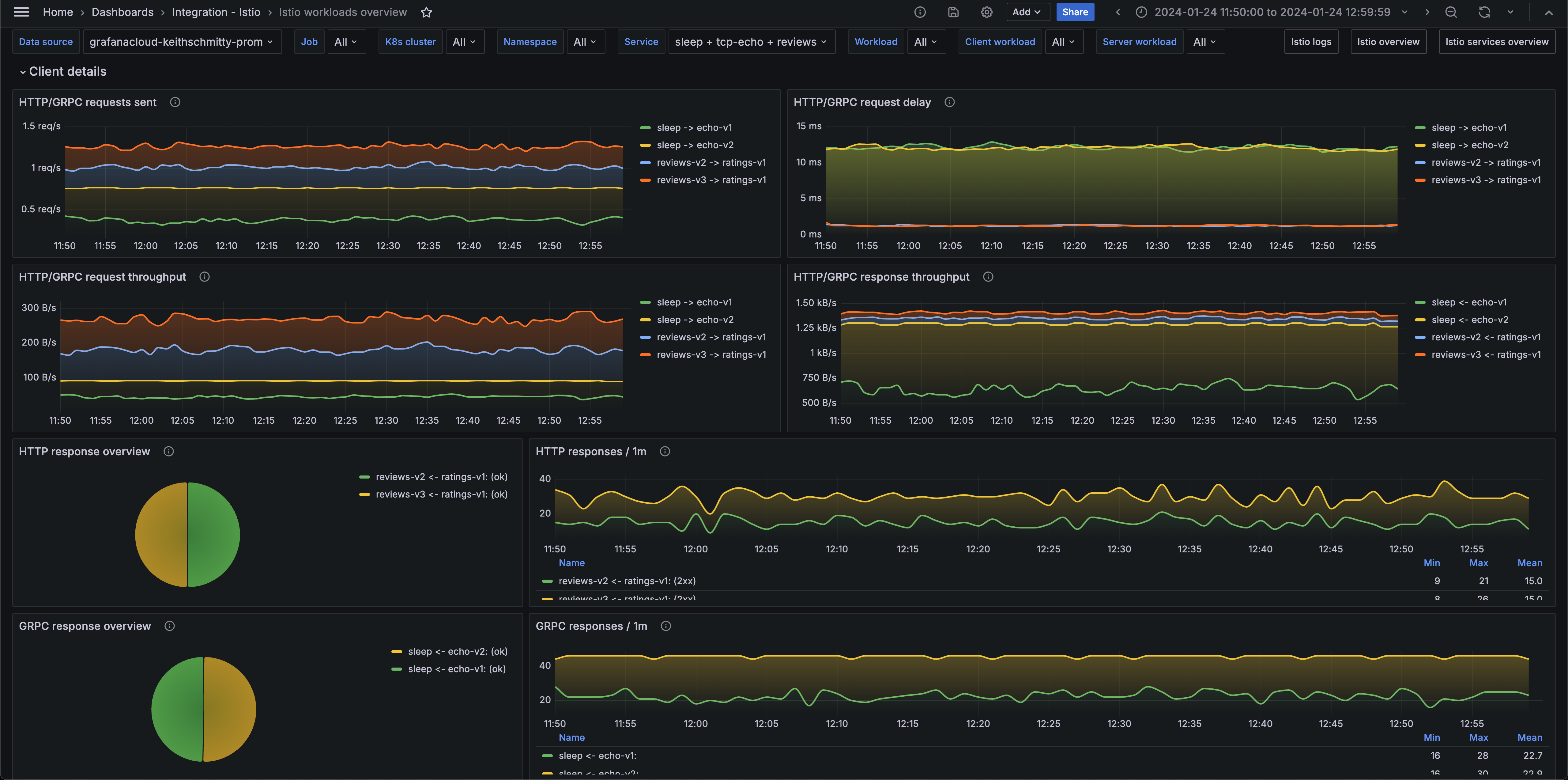 Istio workloads overview dashboard (client)