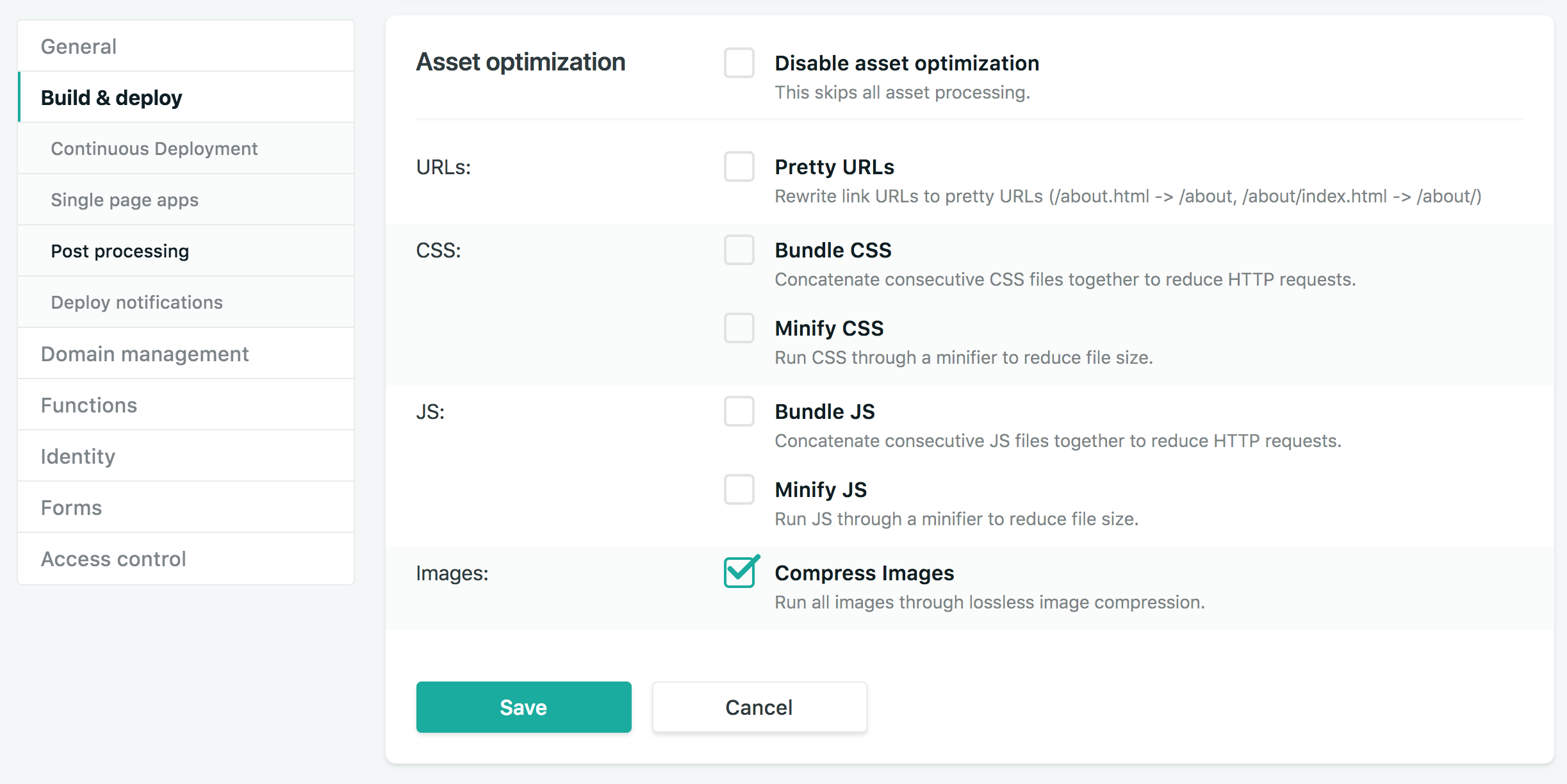 Asset optimization setting