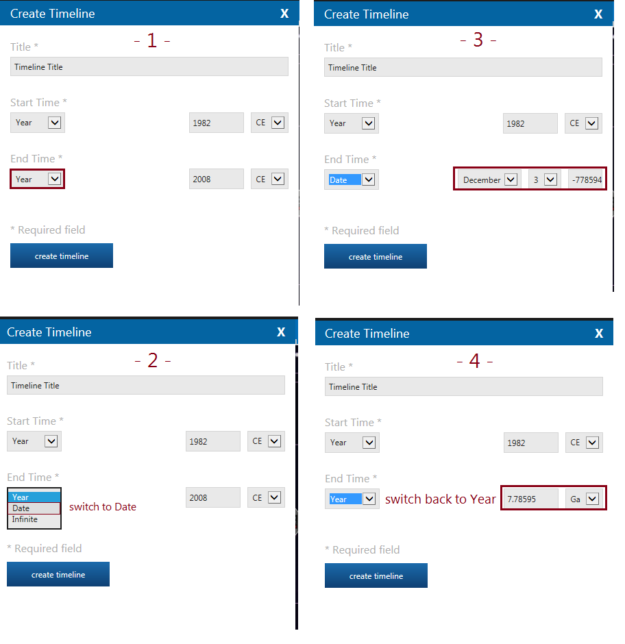 create timeline dialog