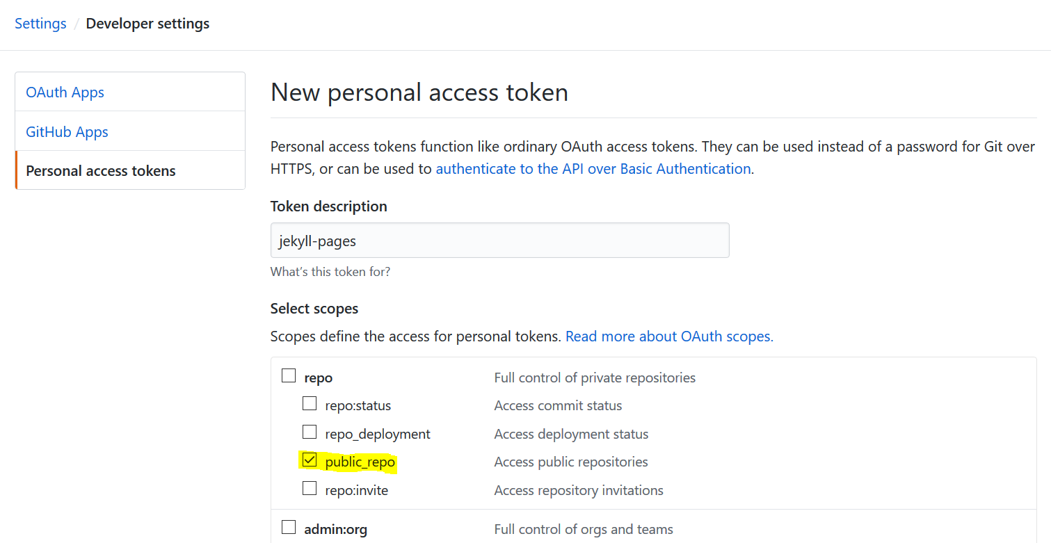 new personal access token