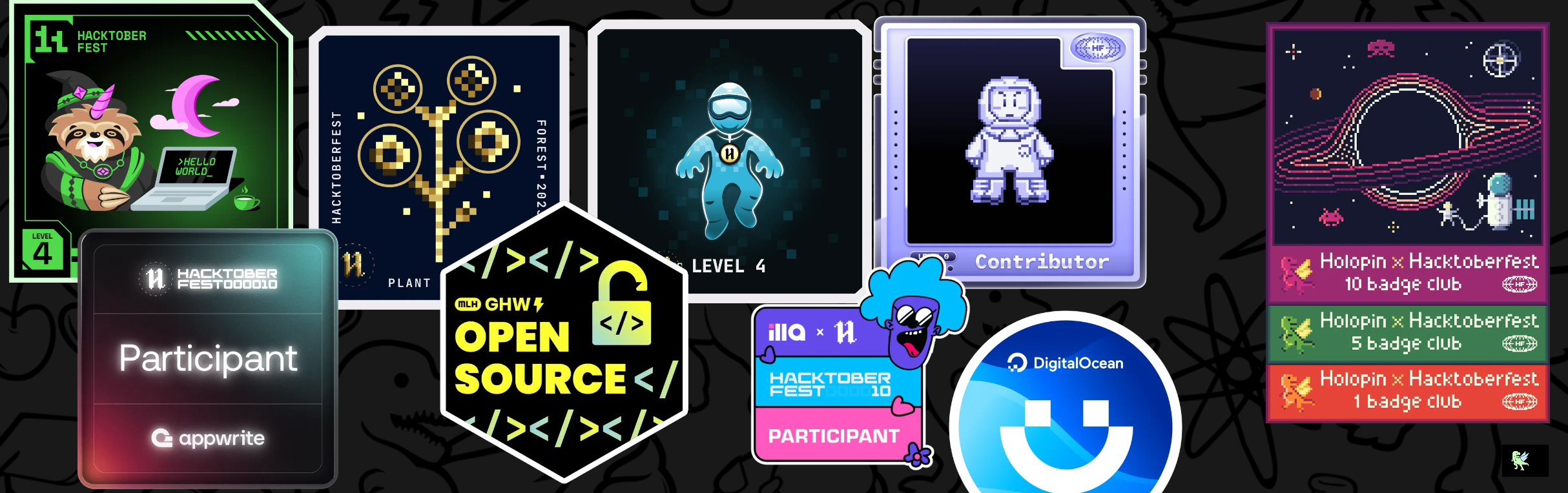 An image of @cacing69's Holopin badges, which is a link to view their full Holopin profile