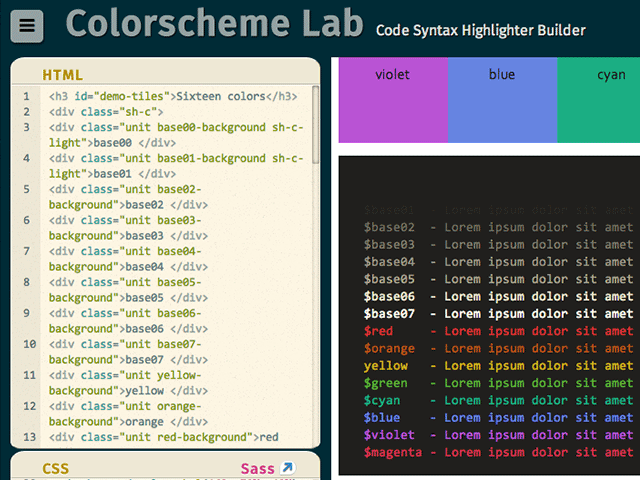 Screenshot of Colorscheme Lab, a Code Syntax Highlighter Builder