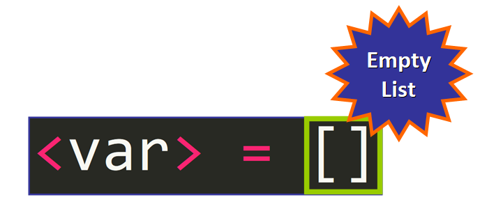 변수가 빈 리스트를 표현하는 대괄호를 가르키고 있는 코드