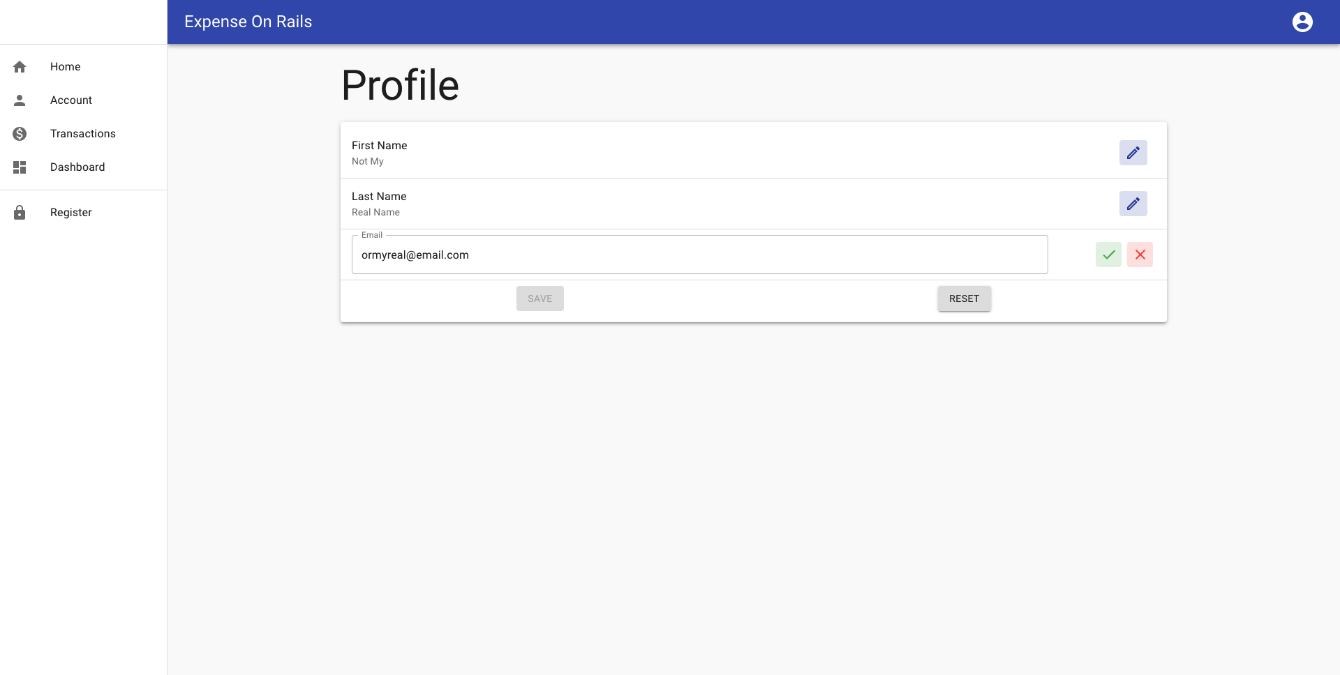 Profile page