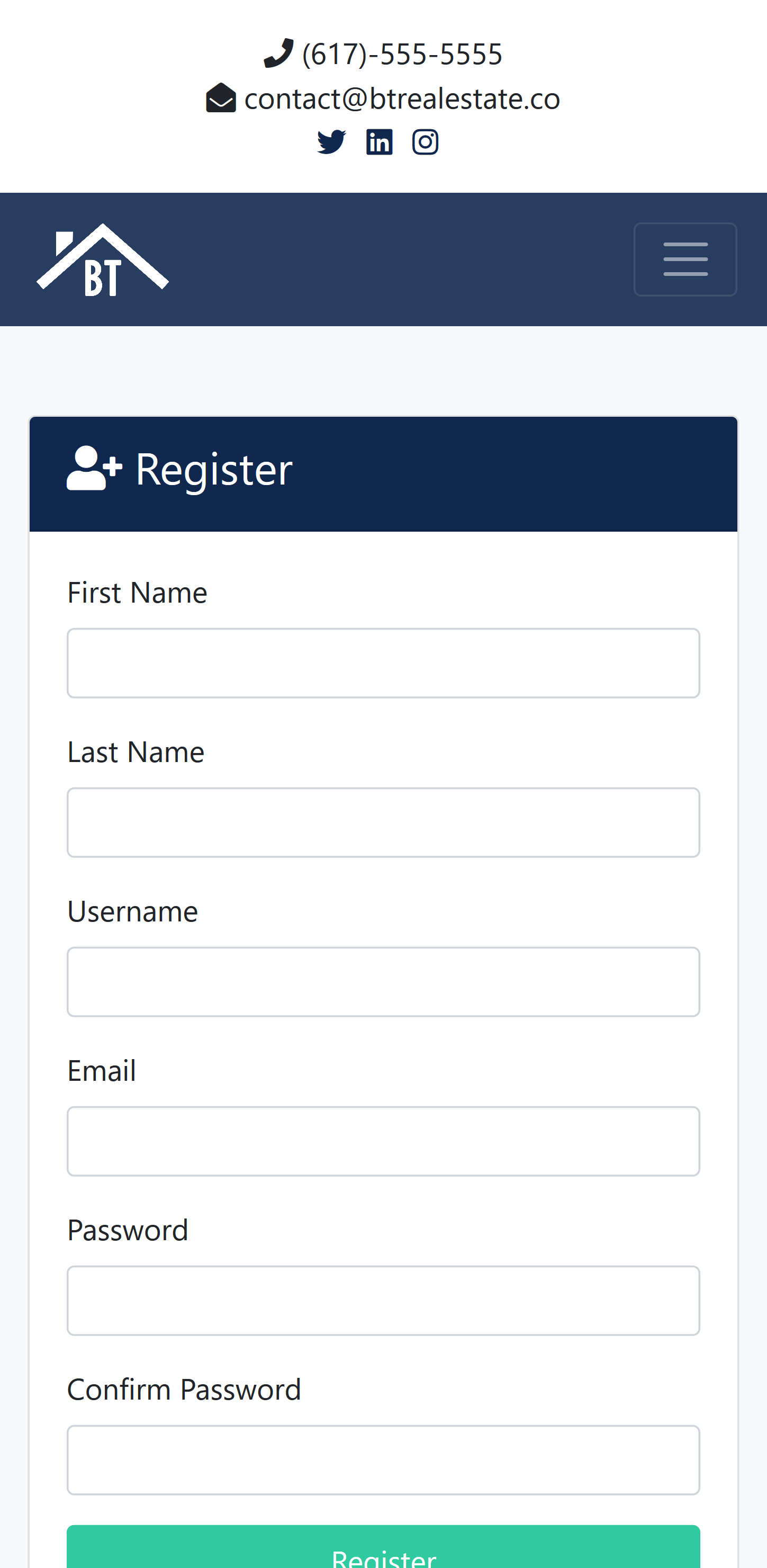 Mobile Register Page