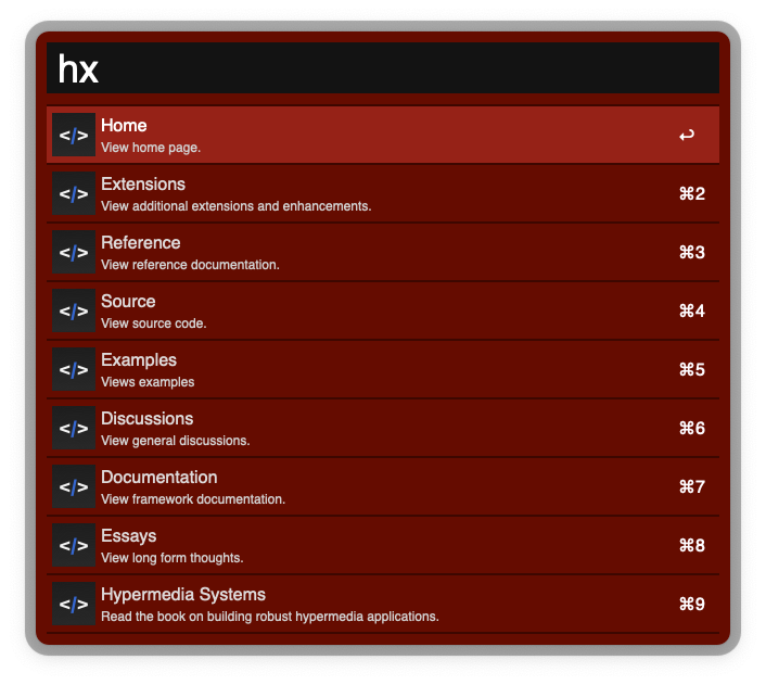 htmx workflow screenshot.