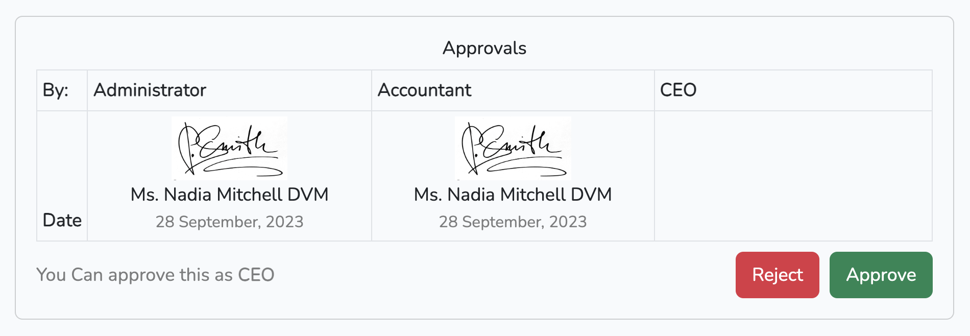 Approvals Screenshot