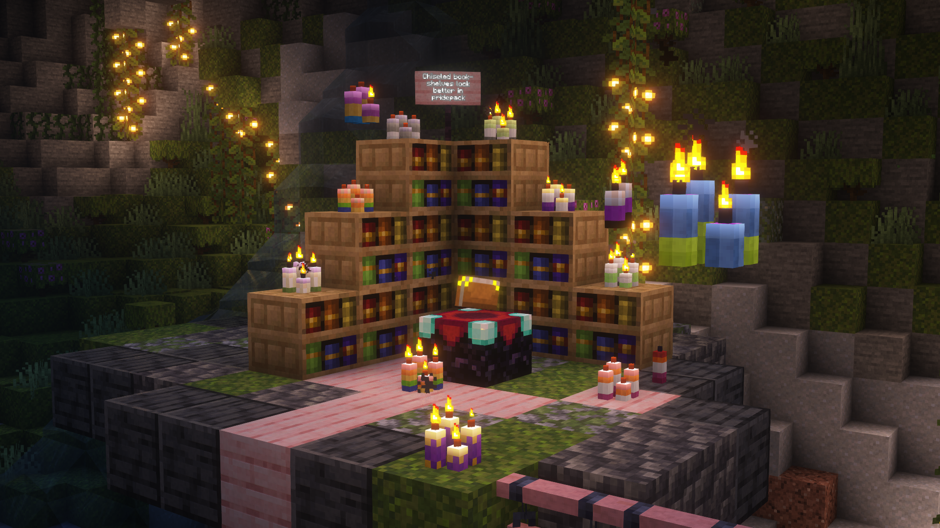 The chiseled bookshelves and candle textures from PridePack